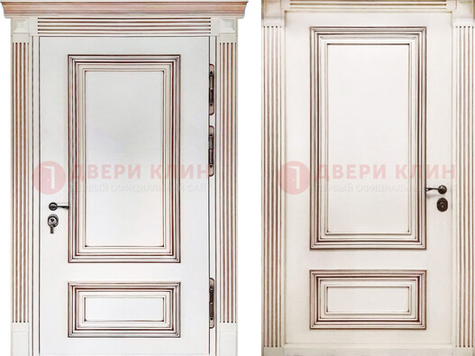 Белая металическая дверь с виноритом для дома ДВТ-239 в Рязани
