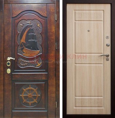 Коричневая железная дверь с виноритом и узором ДВТ-50 в Рязани