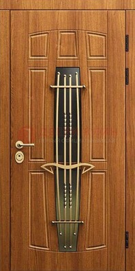 Входная коричневая дверь с терморазрывом и фрезерованной МДФ ДВТ-75 в Рязани