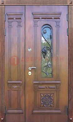 Железная коричневая филенчатая дверь с виноритом и МДФ ДВТ-85 в Рязани