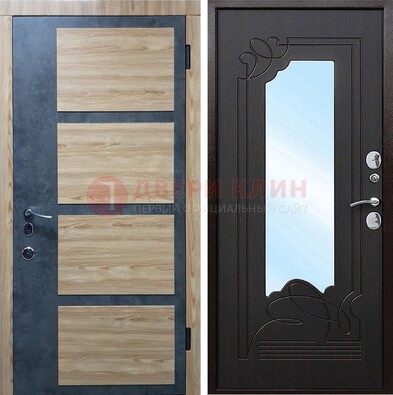 Светлая металлическая дверь c фрезерованной МДФ с зеркалом ДЗ-103 в Рязани