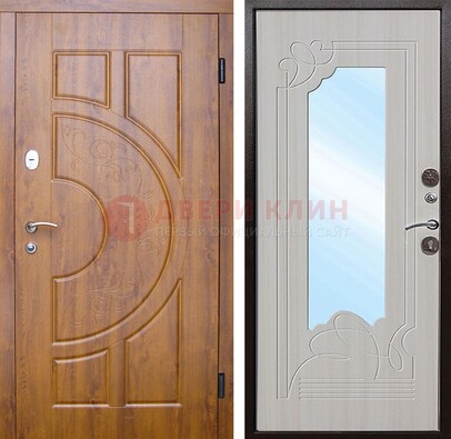 Коричневая металлическая дверь c МДФ с узором и зеркалом ДЗ-105 в Рязани