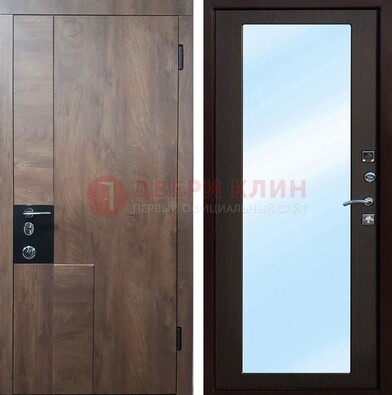 Коричневая металлическая дверь c МДФ с зеркалом ДЗ-106 в Рязани