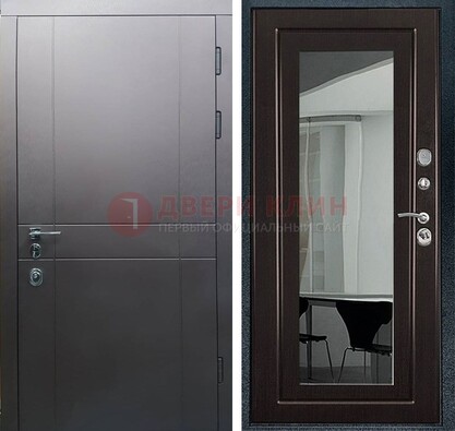 Входная дверь с порошковым напылением Темное серебро c МДФ Венге с зеркалом ДЗ-108 в Рязани