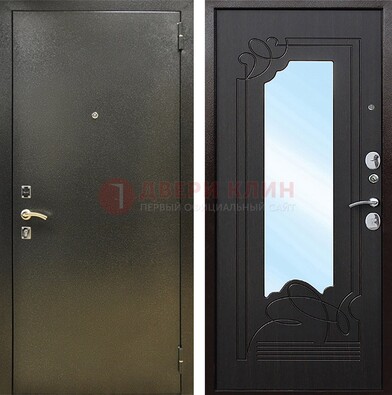 Железная темная дверь c порошковым напылением и МДФ с узором и зеркалом ДЗ-111 в Рязани