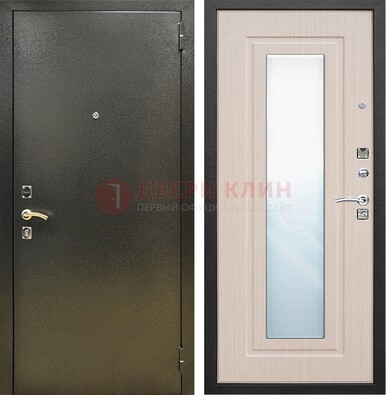 Входная темная дверь c порошковым покрытием и МДФ Белый дуб и зеркалом ДЗ-112 в Рязани