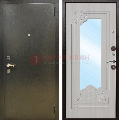 Входная темно-серая дверь c порошковым покрытием и МДФ с резьбой и зеркалом ДЗ-113 в Рязани