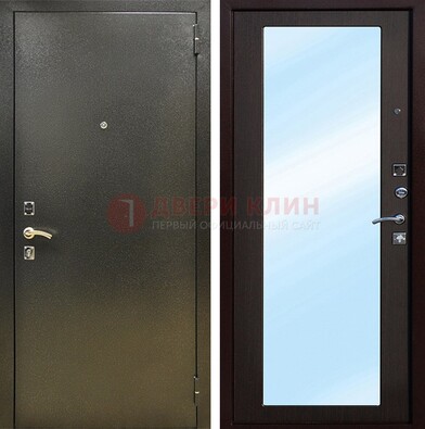 Входная темно-серая дверь c порошковым покрытием и МДФ с зеркалом ДЗ-114 в Рязани
