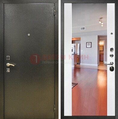 Входная темно-серая дверь c порошковым покрытием и Белой МДФ с зеркалом ДЗ-115 в Рязани