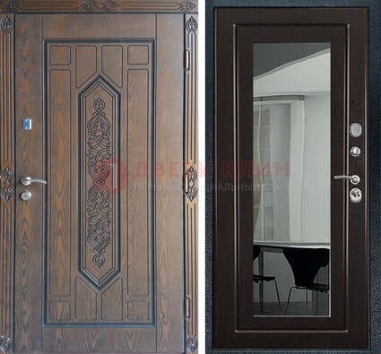 Уличная коричневая дверь c виноритом и МДФ Венге с зеркалом ДЗ-116 в Рязани