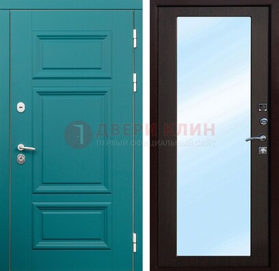 Зеленая входная дверь терморазрыв c виноритом и МДФ с зеркалом ДЗ-122 в Рязани