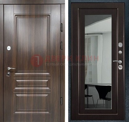 Железная коричневая дверь с МДФ Венге c зеркалом ДЗ-124 в Рязани