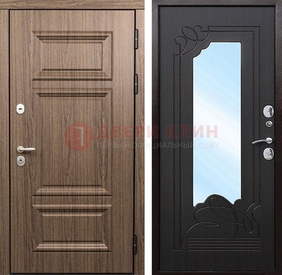 Входная коричневая дверь с зеркалом МДФ Венге ДЗ-127 в Рязани