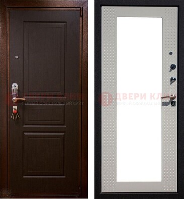 Коричневая железная дверь с панелями МДФ и зеркалом ДЗ-133 в Рязани