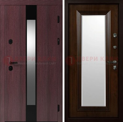 Темная стальная дверь МДФ с обеих сторон с зеркалом ДЗ-143 в Рязани