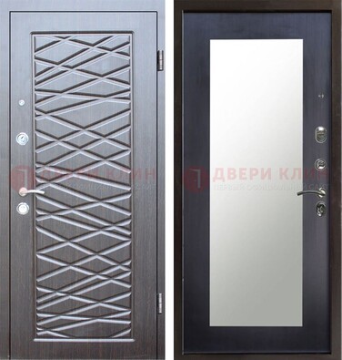 Современная серая входная дверь МДФ с зеркалом ДЗ-145 в Рязани