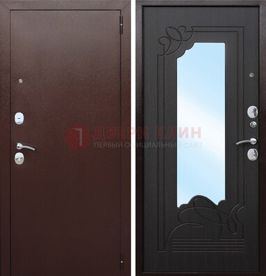 Коричневая стальная дверь с зеркалом ДЗ-18 в Рязани