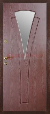 Бордовая металлическая дверь с зеркалом МДФ внутри ДЗ-1 в Рязани
