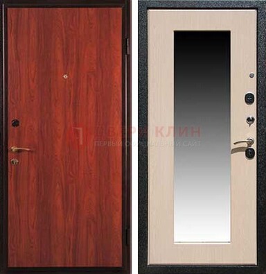 Красная стальная дверь с зеркалом МДФ внутри ДЗ-23 в Рязани