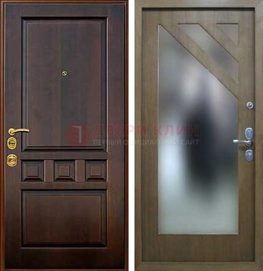 Темная входная дверь с зеркалом МДФ внутри ДЗ-25 в Рязани
