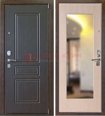 Коричневая стальная дверь с зеркалом МДФ внутри ДЗ-27 в Рязани