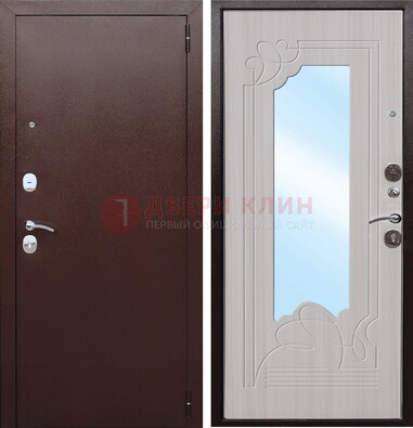 Коричневая металлическая дверь с зеркалом МДФ внутри ДЗ-33 в Рязани