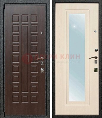 Коричневая стальная дверь с зеркалом ДЗ-34 в Рязани