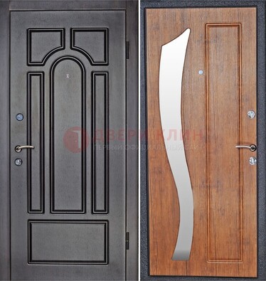 Темная железная дверь с зеркалом ДЗ-35 в Рязани