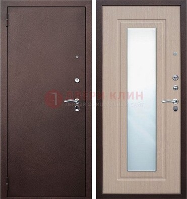 Коричневая стальная дверь с зеркалом МДФ внутри ДЗ-38 в Брянске