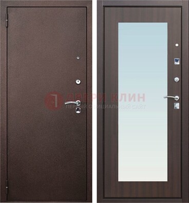Коричневая входная дверь с зеркалом МДФ внутри ДЗ-40 в Рязани