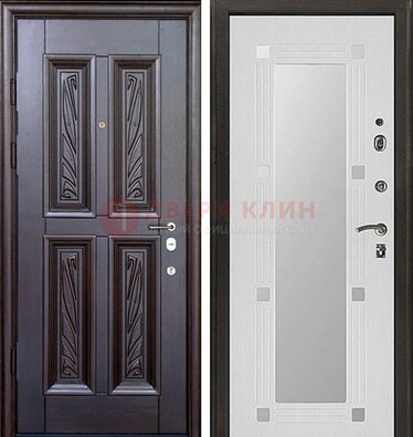 Коричневая стальная дверь с зеркалом МДФ внутри ДЗ-44 в Рязани