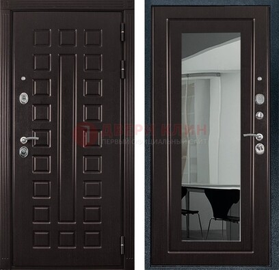 Темная металлическая дверь с зеркалом МДФ внутри ДЗ-4 в Рязани