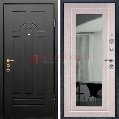 Темная стальная дверь с МДФ Капучино и зеркалом ДЗ-55 в Рязани