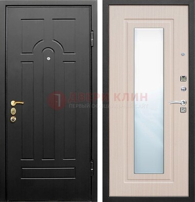 Темная стальная дверь с МДФ Белый дуб и зеркалом ДЗ-57 в Рязани