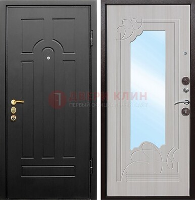 Темная входная дверь с МДФ Беленый дуб и зеркалом ДЗ-58 в Рязани