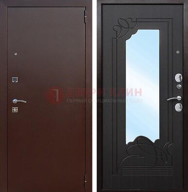 Входная дверь с порошковым напылением Медный антик/Венге с зеркалом ДЗ-64 в Рязани