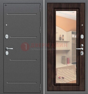 Серая стальная дверь с зеркалом винорит внутри ДЗ-6 в Брянске