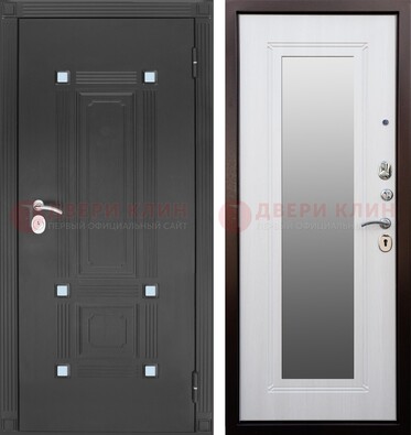 Стальная белая уличная дверь с МДФ Венге и зеркалом ДЗ-76 в Рязани