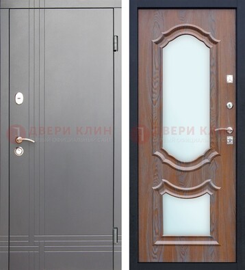 Белая уличная дверь со светлой МДФ и зеркалом ДЗ-77 в Рязани