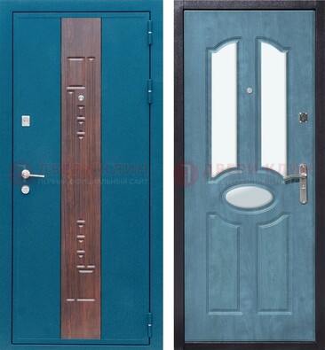 Голубая металлическая дверь МДФ с тремя зеркальными вставками ДЗ-78 в Рязани