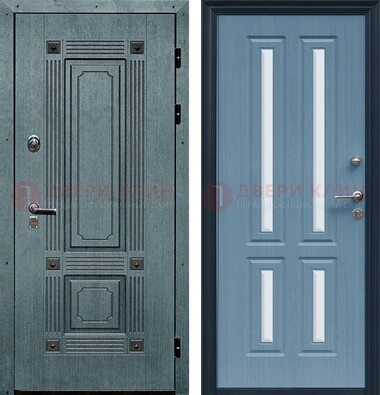 Голубая филенчатая дверь с МДФ и зеркальными вставками внутри ДЗ-80 в Рязани