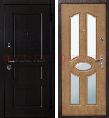 Входная серая дверь с порошковым напылением МДФ с узором и зеркалом ДЗ-89 в Рязани