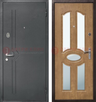 Железная серая дверь с порошковым напылением и МДФ с зеркалом ДЗ-90 в Рязани