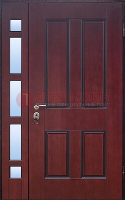 Красная входная полуторная дверь со стеклом ПЛ-10 в Рязани