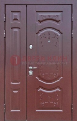 Коричневая стальная полуторная дверь с МДФ ПЛ-14 в Рязани