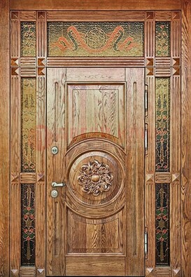 Дизайнерская стальная дверь с массивом дуба и витражом ВЖ-13 в Рязани